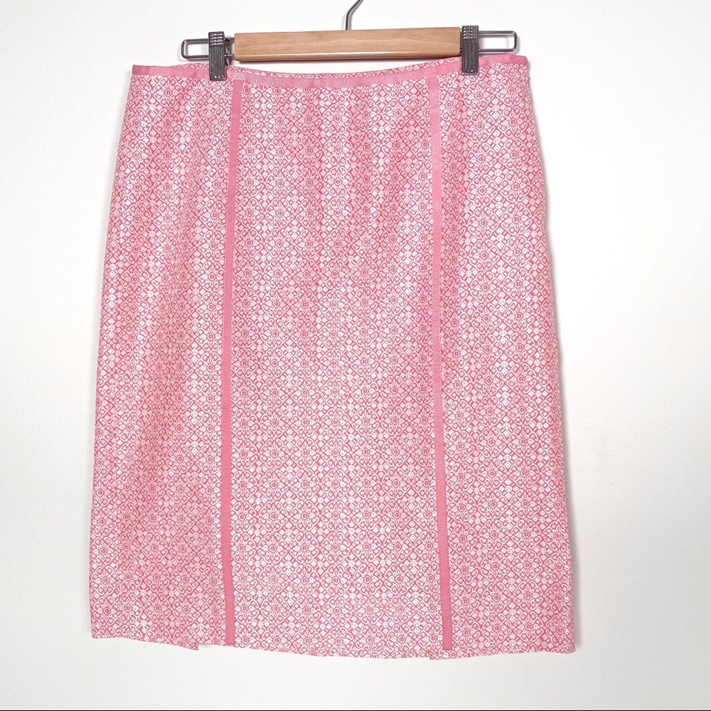 Magaschoni Pink Brocade Print Pencil Skirt